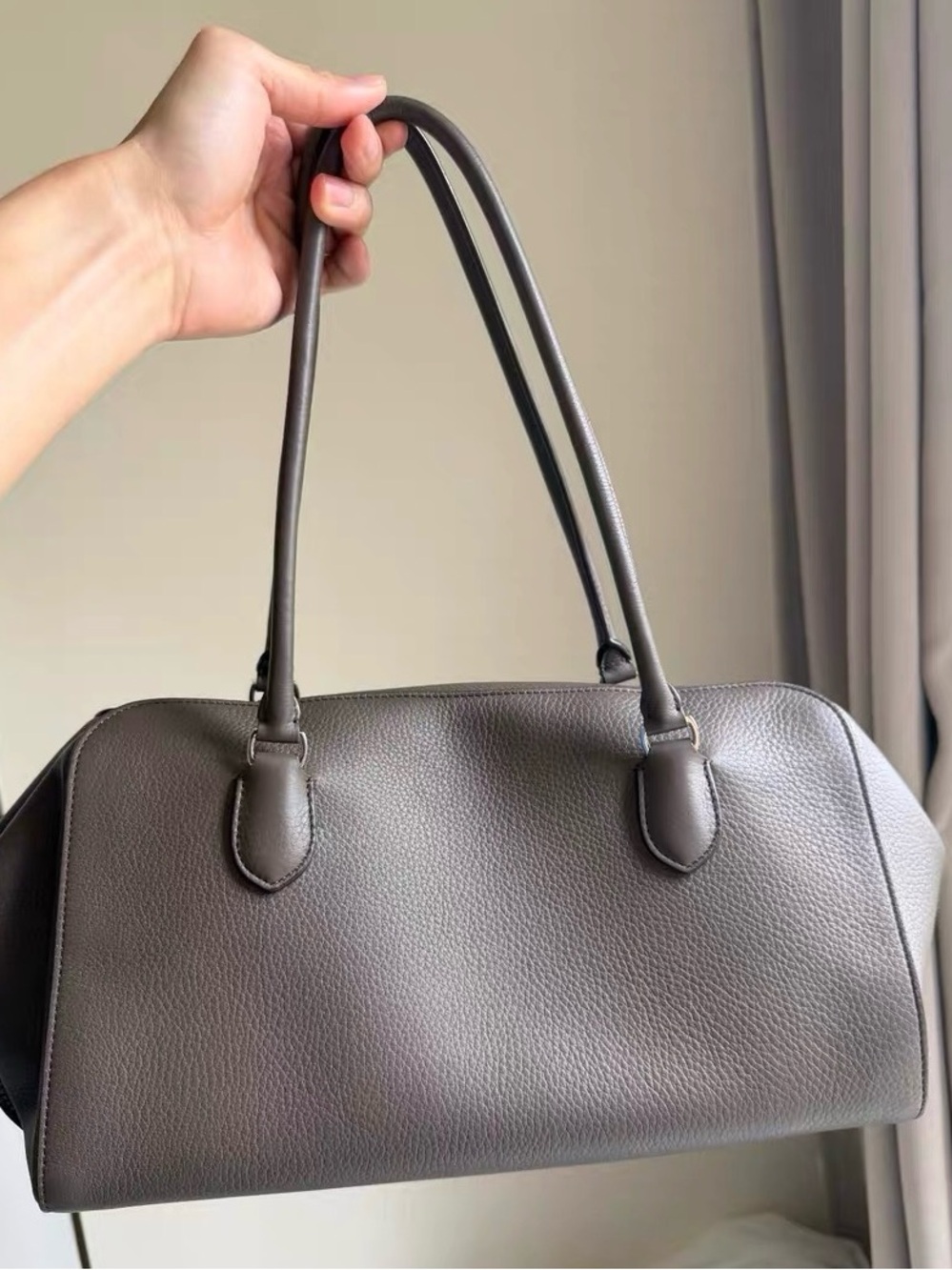 The Row EW Bowling Bag Classic Pebbled Leather Shoulder Bag in Taupe